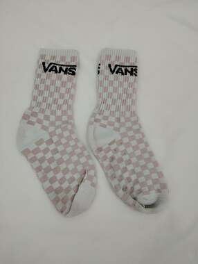 Vans Pink Checkered Socks White Black Logo Women's Small